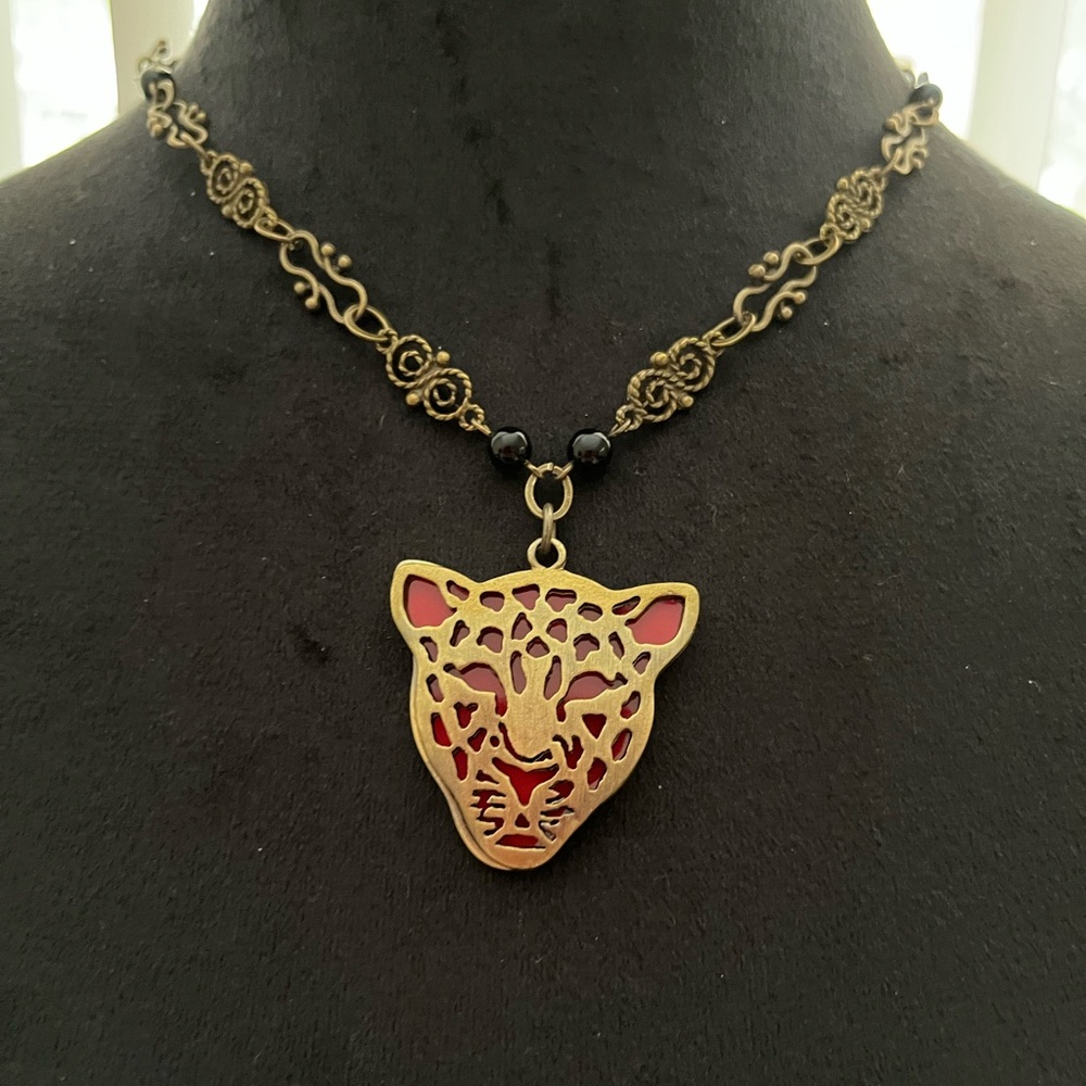 Bronze Color Double Tiger Face Pendant Necklace